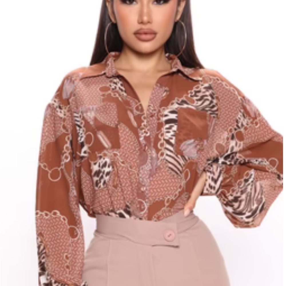 Chic Brown Patterned Women's Top